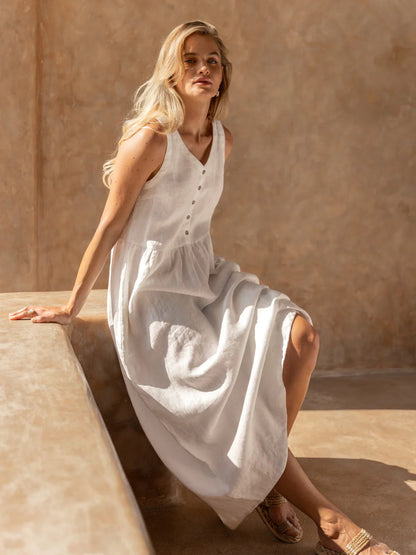 Saffron Linen Maxi Dress White