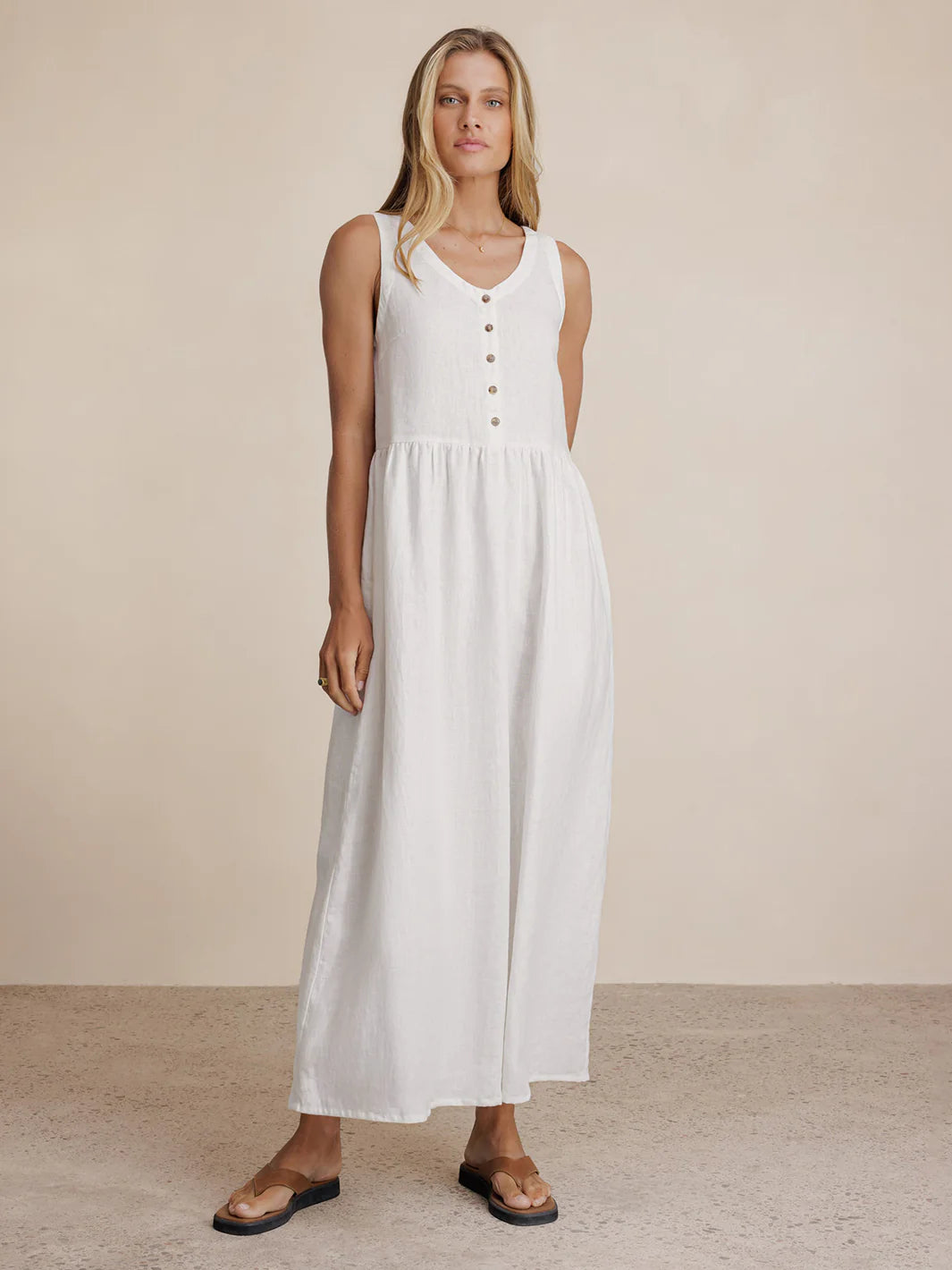 Saffron Linen Maxi Dress White
