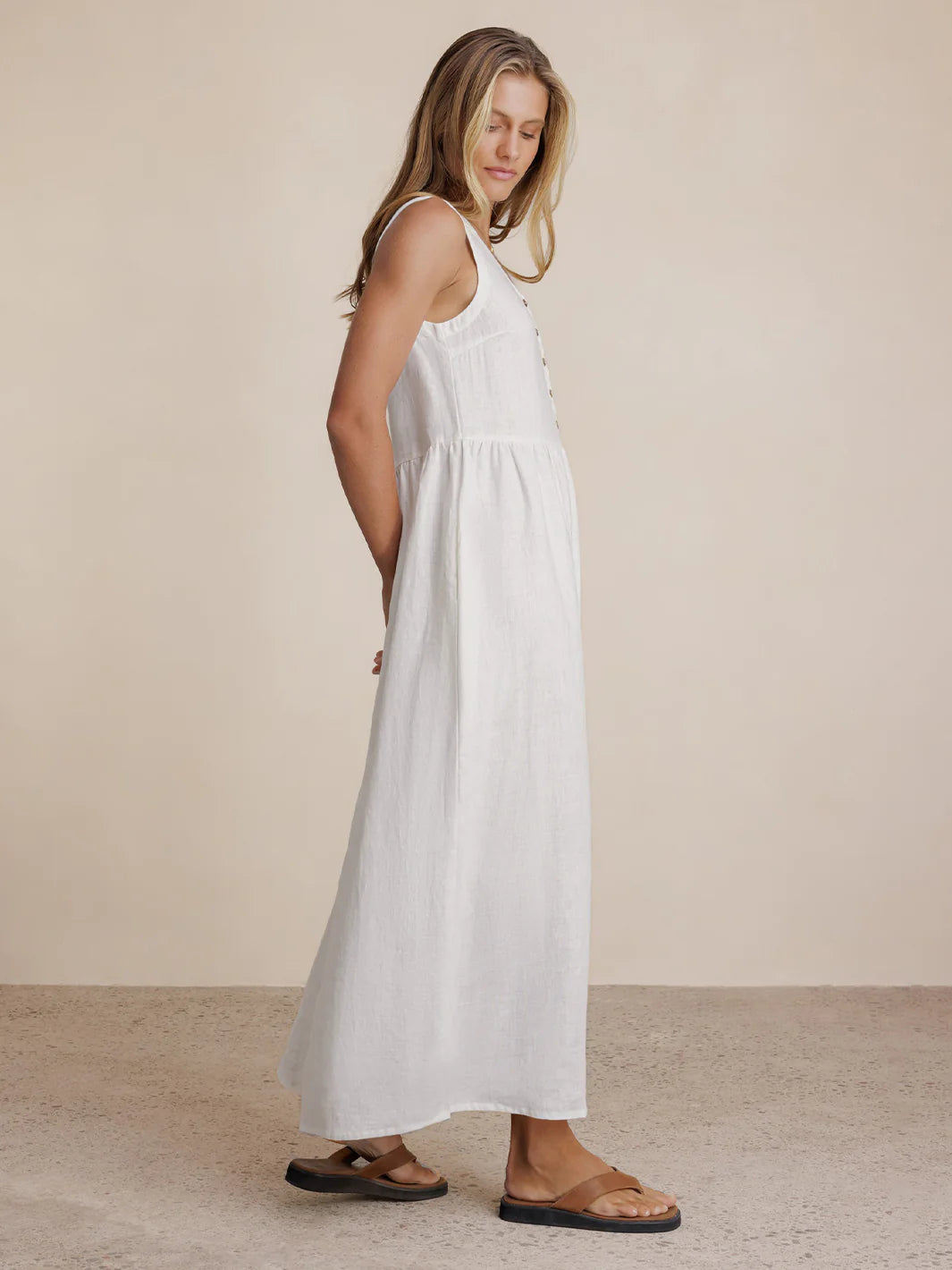 Saffron Linen Maxi Dress White