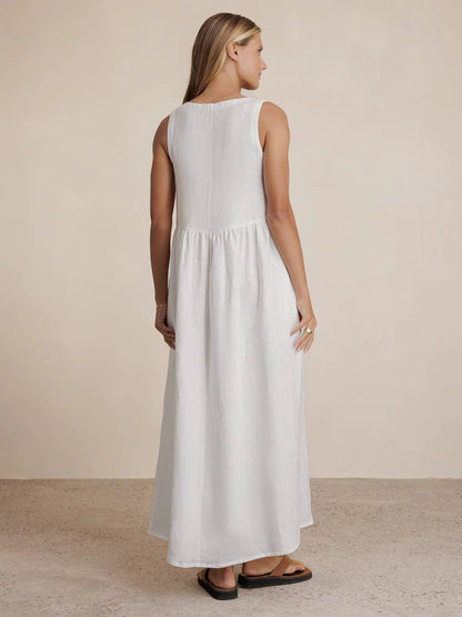 Saffron Linen Maxi Dress White