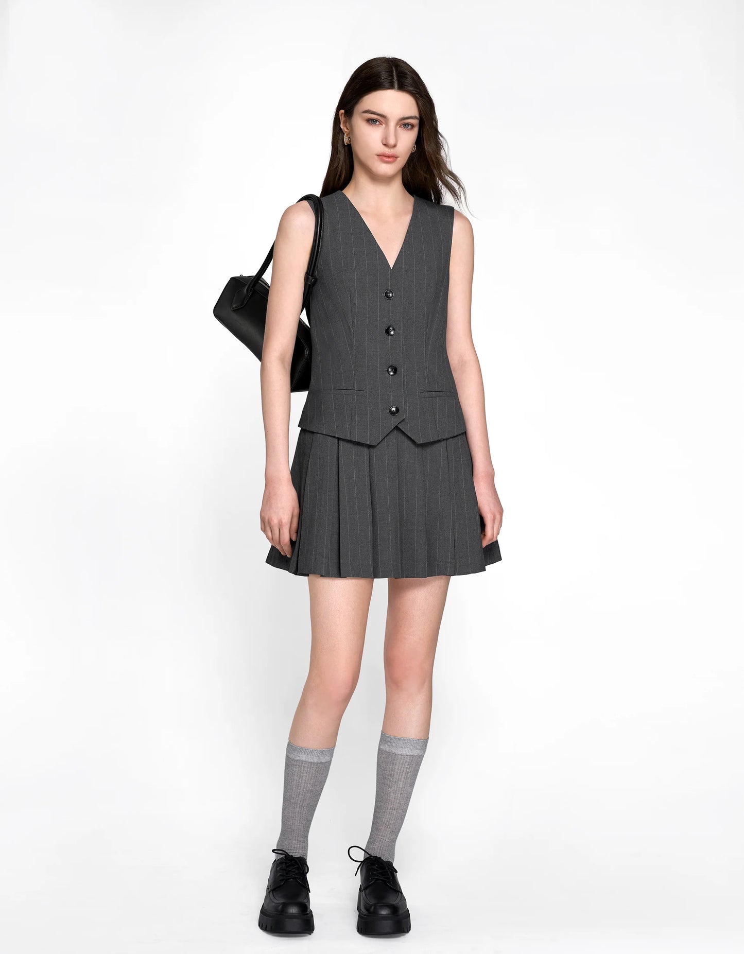 Faux Two-piece Pleated Skirt Vest Style Dress