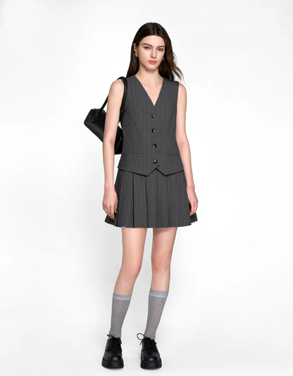 Faux Two-piece Pleated Skirt Vest Style Dress