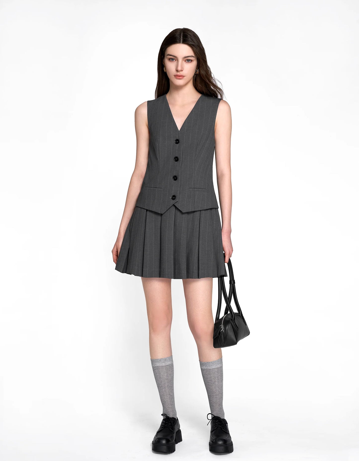 Faux Two-piece Pleated Skirt Vest Style Dress