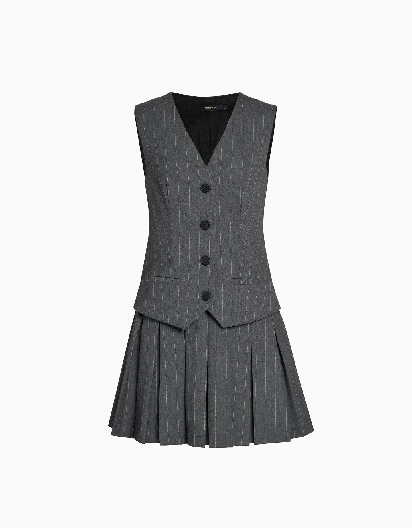 Faux Two-piece Pleated Skirt Vest Style Dress