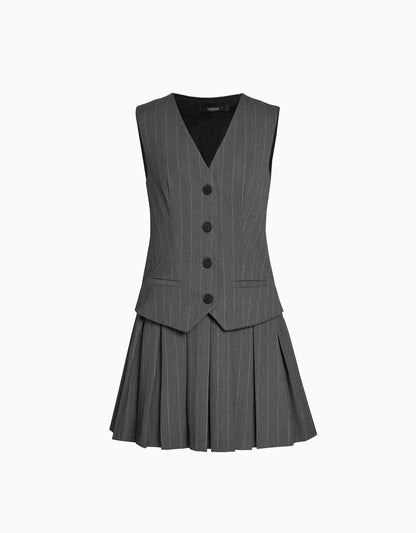 Faux Two-piece Pleated Skirt Vest Style Dress