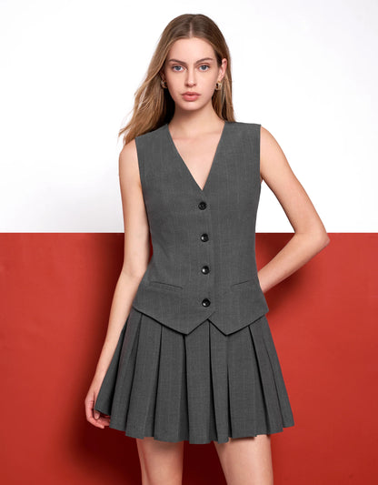 Faux Two-piece Pleated Skirt Vest Style Dress